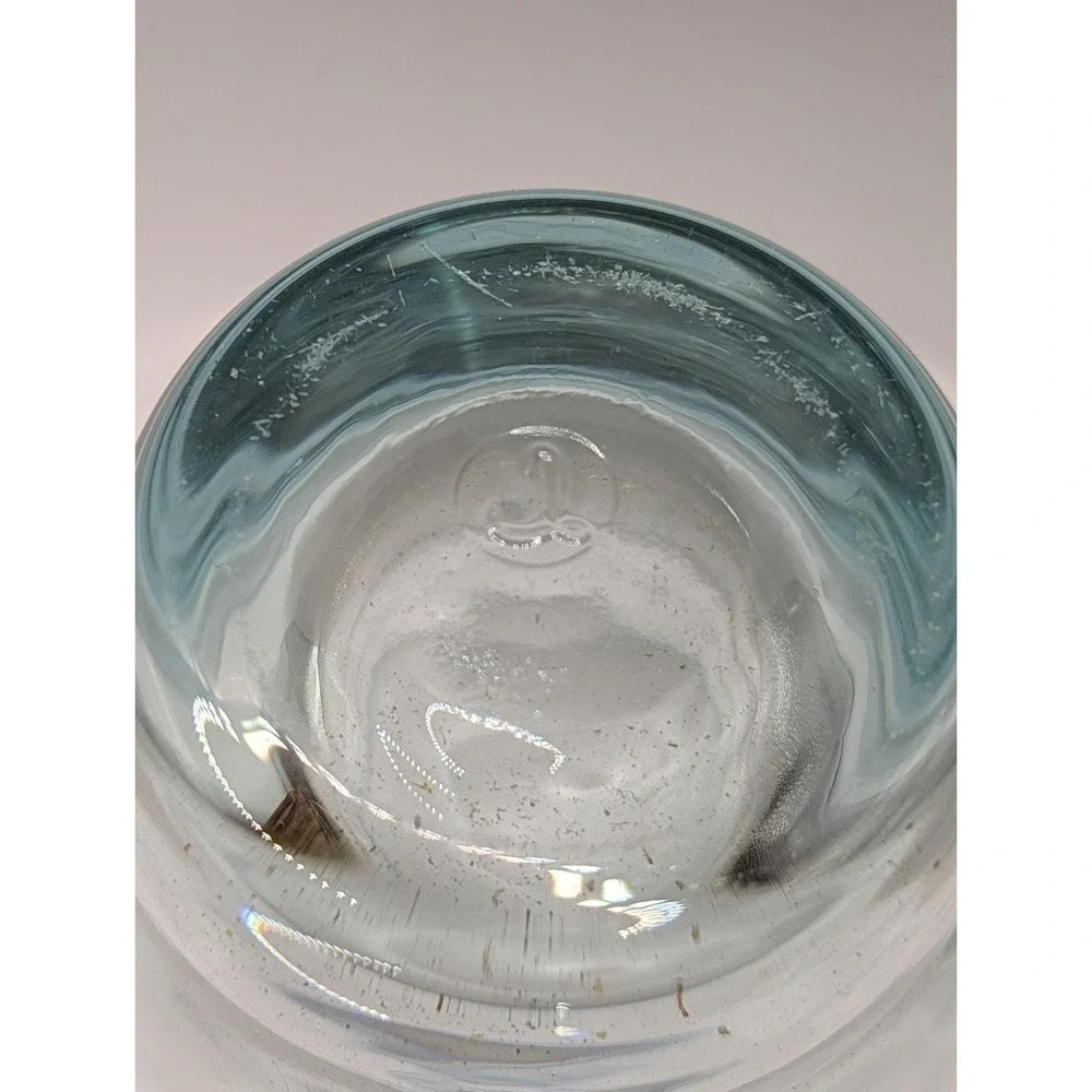 Vintage Libbey Aqua Blue Saturn Optic Ripple Glassware Set With Basket Carrier